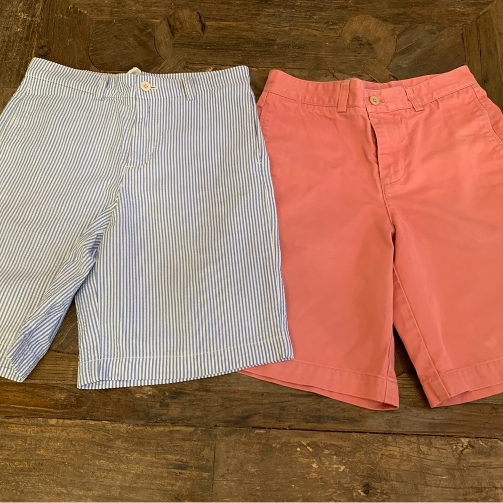 Two boys size 12 Vineyard vines shorts. Faded red and blue seersucker.